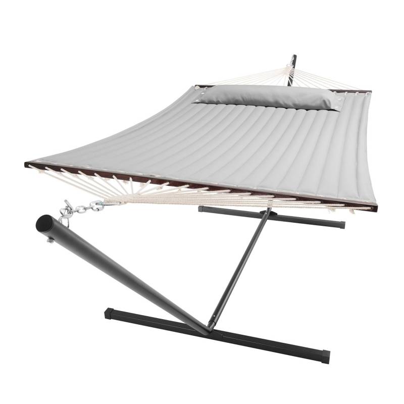 Juskys Hängematte Cata mit Gestell und Kissen 360 x 120 x 115 cm Hellgrau von Juskys