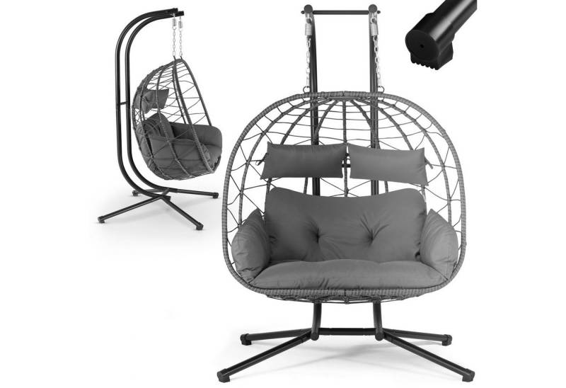 Juskys Hängesessel Aria, Polyrattan Doppelhängesessel, Schaukel mit Gestell & Kissen von Juskys