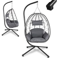 Hängesessel Aria mit Kissen - höhenverstellbar & faltbar - Polyrattan Hängeschaukel Outdoor & Indoor - Korbhängesessel bis 130kg Dunkelgrau - Juskys von Juskys