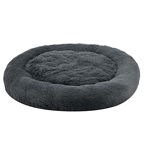 Juskys Haustierbett Monty 3XL 120 cm rund Donut flauschig, rutschfest & waschbar - Hunde & Katzen Dunkelgrau Hundebett Katzenbett Hundesofa Hundecouch von Juskys