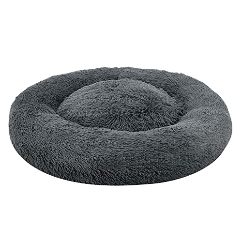 Juskys Haustierbett Monty L 70 cm rund Donut flauschig, rutschfest & waschbar - Hunde & Katzen Dunkelgrau Hundebett Katzenbett Hundesofa Hundecouch von Juskys