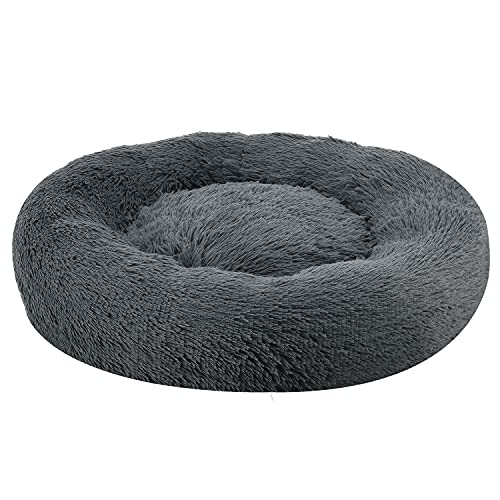 Juskys Haustierbett Monty M 60 cm rund Donut flauschig, rutschfest & waschbar - Hunde & Katzen Dunkelgrau Hundebett Katzenbett Hundesofa Hundecouch von Juskys