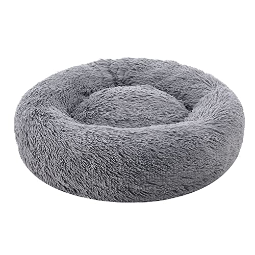 Juskys Haustierbett Monty M 60 cm rund Donut flauschig, rutschfest & waschbar - Hunde & Katzen Hellgrau Hundebett Katzenbett Hundesofa Hundecouch von Juskys