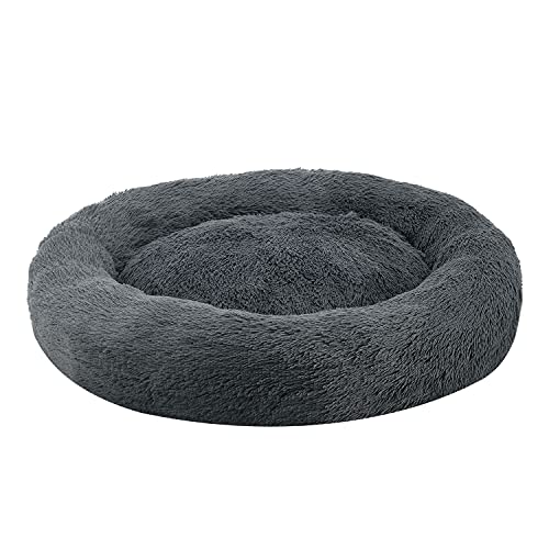 Juskys Haustierbett Monty XXL 100 cm rund Donut flauschig, rutschfest & waschbar - Hunde & Katzen Dunkelgrau Hundebett Katzenbett Hundesofa Hundecouch von Juskys