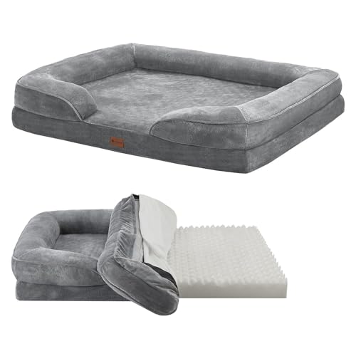 Juskys Hundebett Sheena XL orthopädisch, waschbar & rutschfest - 105 x 82 x 17 cm - Hundesofa flauschig große Hunde Grau - Haustierbett Hundesofa von Juskys