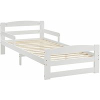 Jugendbett Arona 90x200 cm mit Lattenrost - Bettgestell aus Massivholz in Weiß - Einzelbett mit Rausfallschutz - Stauraum unter dem Bett - Juskys von Juskys