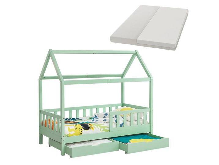 Juskys KINDERBETT, Mintgrün, Holz, 80x160 cm, Kinder- & Jugendzimmer, Kindermöbel, Kinderbetten, Hausbetten von Juskys