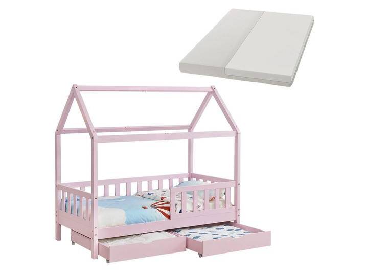 Juskys KINDERBETT, Rosa, Holz, 80x160 cm, Kinder- & Jugendzimmer, Kindermöbel, Kinderbetten, Hausbetten von Juskys