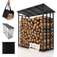 Juskys Kaminholzregal mit Dach - robust aus Metall, UV-beständige Plane, erhöhter Boden für gute Luftzirkulation, Outdoor-Lagerung von Juskys
