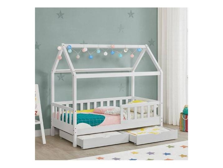 Juskys Kinderbett Marli, 80x160 cm, mit Dach, 2 Bettkästen, Rausfallschutz, 3 - 10 Jahre, weiß, Weiß von Juskys