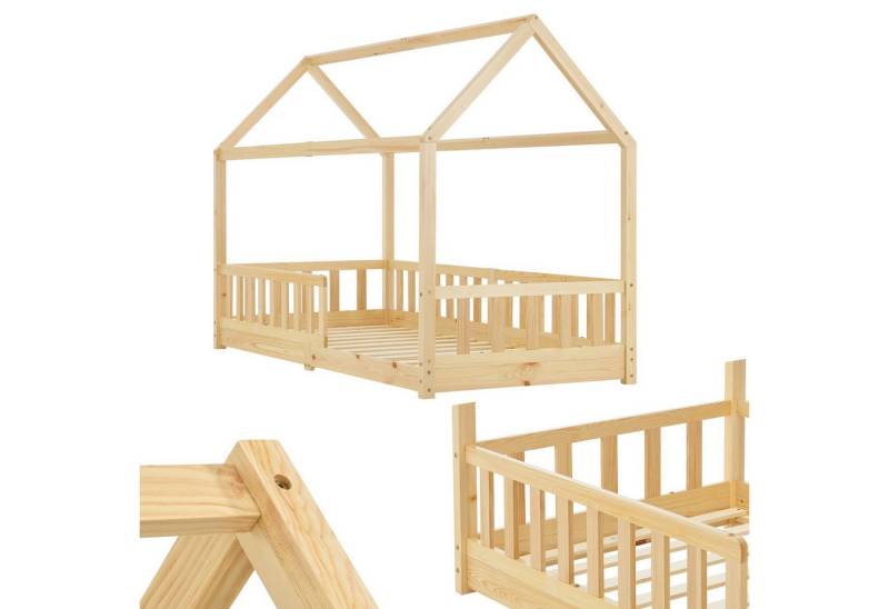 Juskys Kinderbett Marli, 90x200 cm, Hausoptik mit Dach, Holz, Rausfallschutz, 3 - 10 Jahren von Juskys