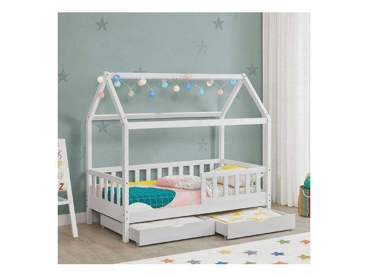 Juskys Kinderbett Marli, 90x200 cm, mit Dach, 2 Bettkästen, Rausfallschutz, 3 - 10 Jahre, weiß, Weiß von Juskys