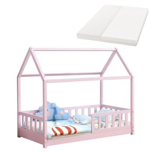 Juskys Kinderbett Marli 80 x 160 cm mit Matratze, Rausfallschutz, Lattenrost & Dach - Massivholz Hausbett für Kinder - Bett in Rosa Juskys Kinderbett Marli 80 x 160 cm mit Matratze, Rausfallschutz, Lattenrost & Dach - Massivholz Hausbett für Kinder - Bett in Rosa von Juskys