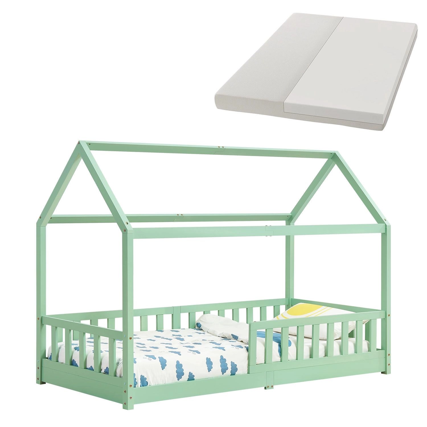 Juskys Kinderbett Marli 90 x 200 cm mit Matratze Mint von Juskys