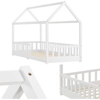 Kinderbett Marli 90 x 200 cm mit Rausfallschutz, Lattenrost und Dach - Massivholz Hausbett für Kinder - Bett in Weiß - Juskys von Juskys