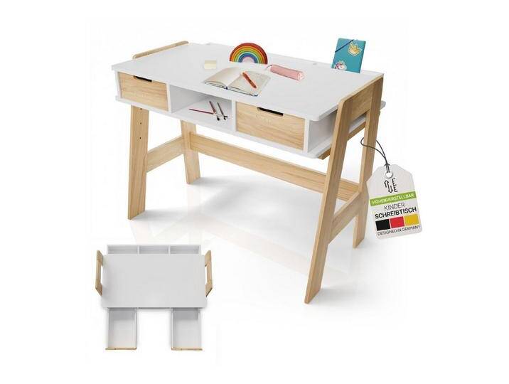 Juskys Kinderschreibtisch Fietje, Höhenverstellbarer Schreibtisch für Kinder, Holz, viel Stauraum, weiß, Höhenverstellbar Juskys Kinderschreibtisch Fietje, Höhenverstellbarer Schreibtisch für Kinder, Holz, viel Stauraum, weiß, Höhenverstellbar von Juskys