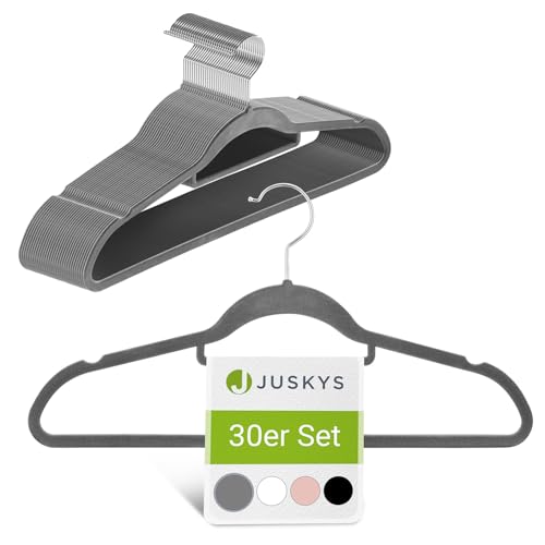 Juskys Kleiderbügel Samt 30er Set - Bügel rutschfest, schmal, platzsparend - Samtbügel beflockt - Haken drehbar - 30 Stück Aufhänger Grau Juskys Kleiderbügel Samt 30er Set - Bügel rutschfest, schmal, platzsparend - Samtbügel beflockt - Haken drehbar - 30 Stück Aufhänger Grau von Juskys