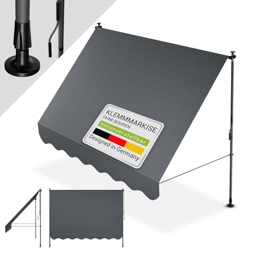 Juskys Klemmmarkise Kapstadt 250x120 cm - Höhenverstellbar & UV-beständig - Balkon & Terrasse - Wetterfest & Sichtschutz - Terrassenüberdachung Grau von Juskys