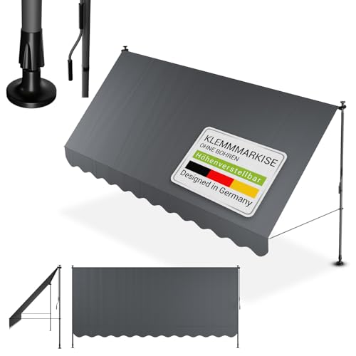 Juskys Klemmmarkise Kapstadt 400x120 cm - Höhenverstellbar & UV-beständig - Balkon & Terrasse - Wetterfest & Sichtschutz - Terrassenüberdachung Grau von Juskys