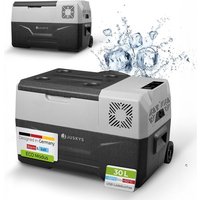 Juskys Kompressor Kühlbox 30 Liter 12/24/230 V für Auto, Lkw, Reisemobil, Camping - Mini Kühlschrank kalt & warm - Kompressorkühlbox Steckdose - Grau von Juskys