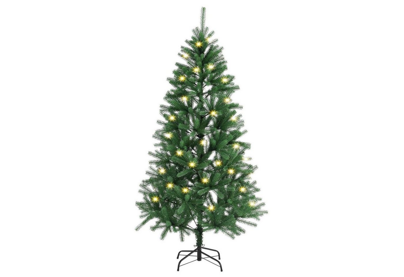 Juskys Künstlicher Weihnachtsbaum, Weihnachtsbaum, langlebig und platzsparend, mit LED-Lichtkette, inkl. Metall-Ständer von Juskys