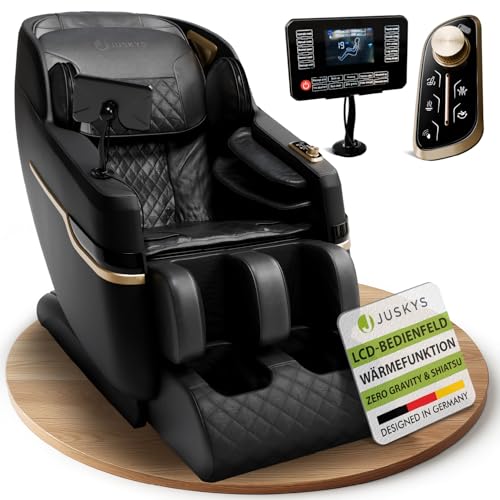 Juskys Massagesessel Naxos, elektronisch mit LCD-Bedienfeld, USB, Bluetooth, Airbags, Rollenmassage, Wärmefunktion, Fußverlängerung & Timer – Schwarz von Juskys