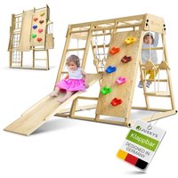 Maxi Klettergerüst für Kinder - Indoor Spielplatz mit Rutsche, Kletterwand, Kletternetz & Schaukel - Holz Kletterturm klappbar - Natur - groß - Juskys von Juskys