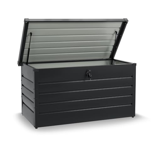 Juskys Metall Aufbewahrungsbox Limani 380 Liter - Outdoor Box - wasserdicht, abschließbar - Gartenbox, Auflagenbox, Kissenbox für Garten Anthrazit von Juskys