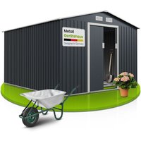 Juskys Metall Gerätehaus - Geräteschuppen Gartenhaus Garten Schuppen mit Fundament, Schiebetür & Satteldach - XXL Anthrazit - 15m³ - 277 × 319 × 192 von Juskys