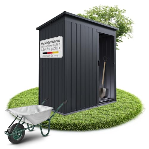 Juskys Metall Geräteschuppen S – Dunkelgrau, wetterfest mit Fundamentrahmen, Schiebetür & abschließbar - für Garten & Aufbewahrung Juskys Metall Geräteschuppen S – Dunkelgrau, wetterfest mit Fundamentrahmen, Schiebetür & abschließbar - für Garten & Aufbewahrung von Juskys