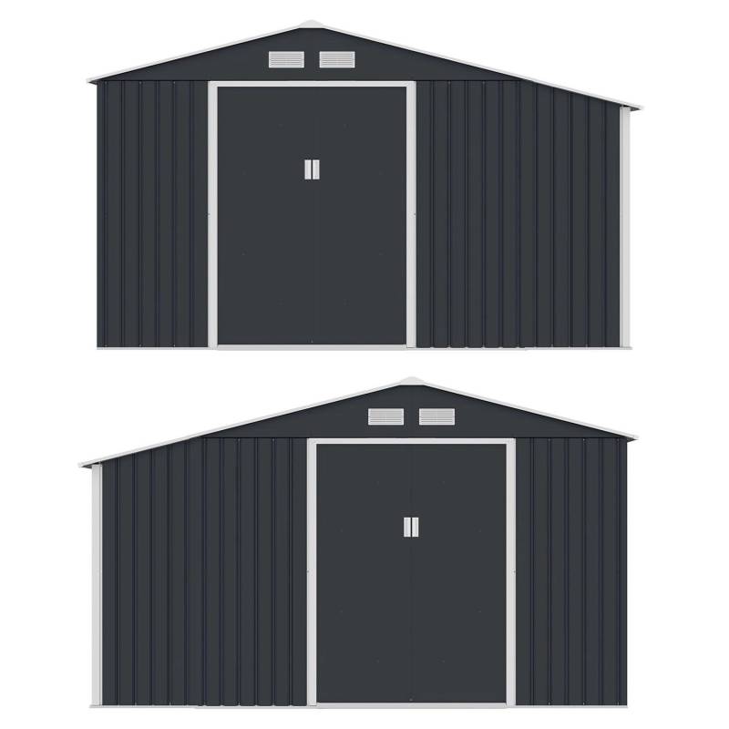 Juskys Metall Geräteschuppen XL Anthrazit mit Holzunterstand von Juskys