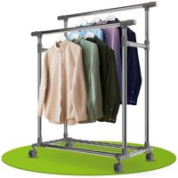 Juskys Metall Kleiderständer auf Rollen - Ständer mit 2 Stangen & Ablage - mobiler Garderobenständer - Kleiderwagen stabil - Kleiderstange Silber Juskys Metall Kleiderständer auf Rollen - Ständer mit 2 Stangen & Ablage - mobiler Garderobenständer - Kleiderwagen stabil - Kleiderstange Silber von Juskys