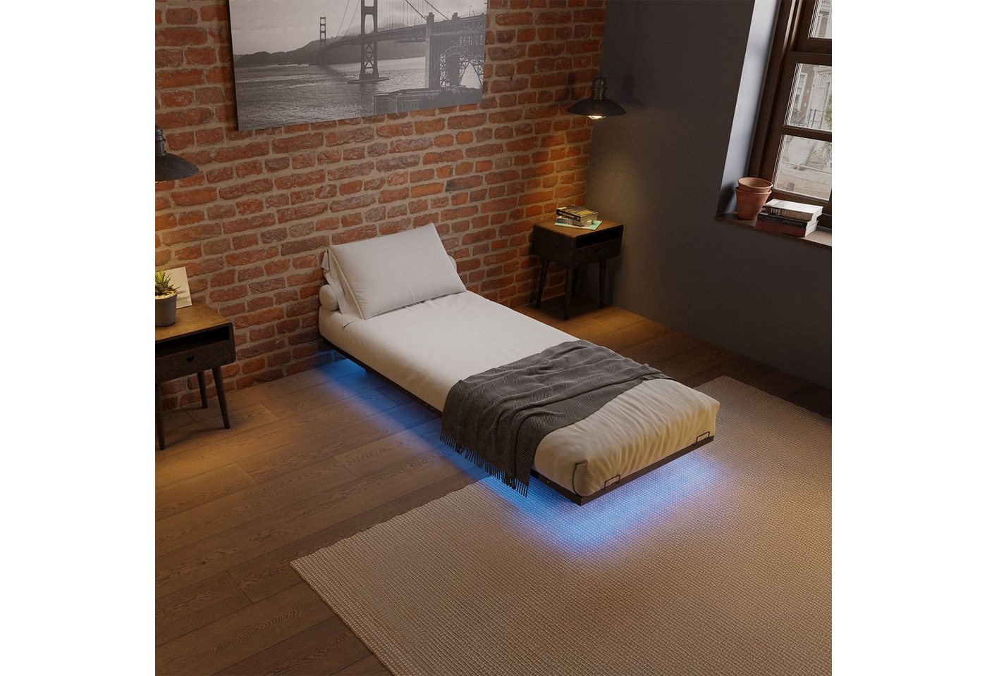 Juskys Metallbett Palamos, 90x200 cm mit Lattenrost & Beleuchtung, modernes Schwebebett Juskys Metallbett Palamos, 90x200 cm mit Lattenrost & Beleuchtung, modernes Schwebebett von Juskys
