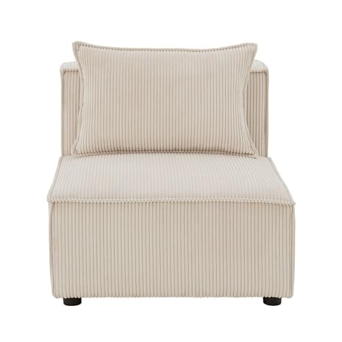 Juskys Mittelsofa Domas - modulares Sofa in Cord Beige - Wohnzimmer Couch mit Kissen - Modulsofa 130 kg belastbar - Sofagarnitur Wohnlandschaft von Juskys