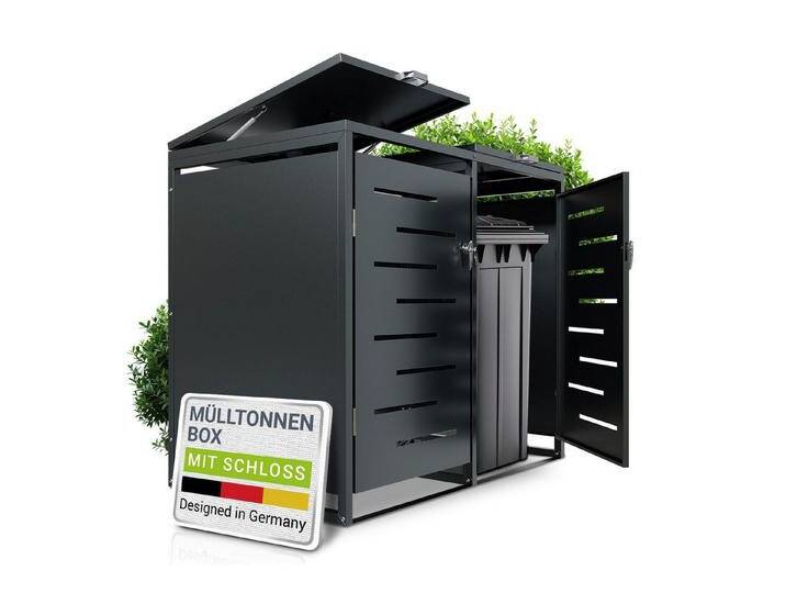 Juskys Mülltonnenbox Arel, 2er Metall Müllbox mit Dach, 120, 240 Tonne, abschließbar & modern, grau, 2er Juskys Mülltonnenbox Arel, 2er Metall Müllbox mit Dach, 120, 240 Tonne, abschließbar & modern, grau, 2er von Juskys
