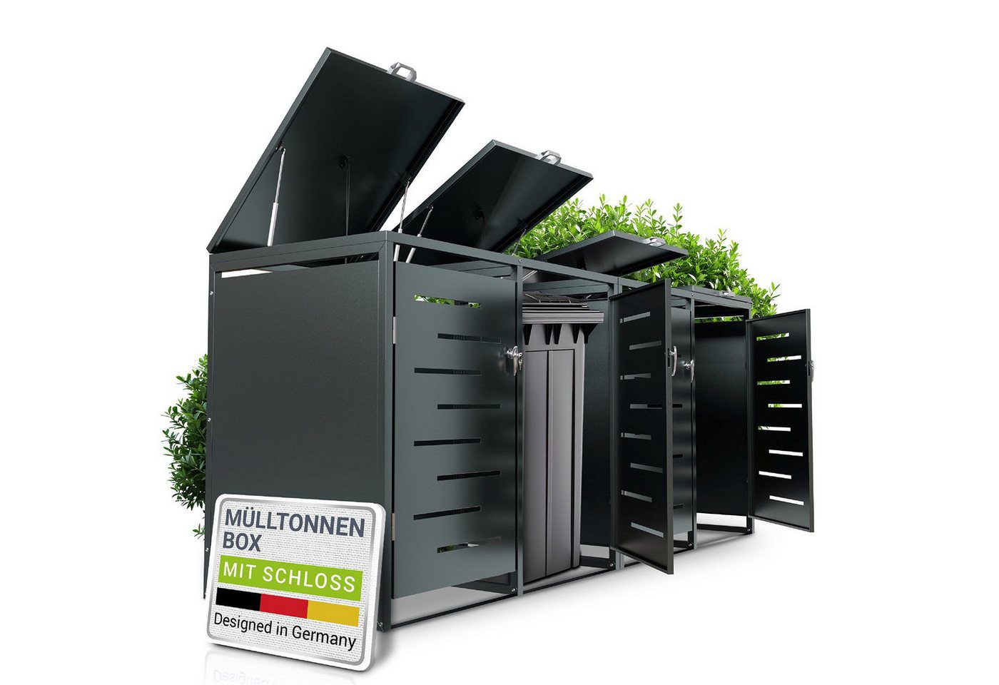 Juskys Mülltonnenbox Arel, 4er Metall Müllbox mit Dach, 120 Liter Tonne, abschließbar & modern Juskys Mülltonnenbox Arel, 4er Metall Müllbox mit Dach, 120 Liter Tonne, abschließbar & modern von Juskys