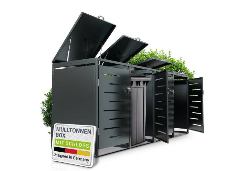 Juskys Mülltonnenbox Arel, 4er Metall Müllbox mit Dach, 120 Liter Tonne, abschließbar & modern von Juskys