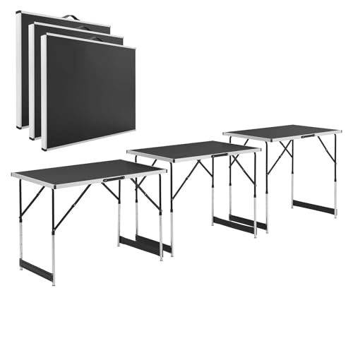 Juskys Multifunktionstisch 3 teilig - klappbar, höhenverstellbar - Alu Klapptisch 100x60 cm - Flohmarkt, Tapeziertisch, Campingtisch - Tisch Schwarz von Juskys