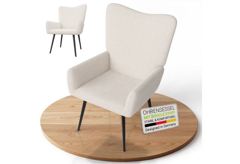 Juskys Ohrensessel Odense (1-St), Optionaler Hocker, große Rückenlehne, weicher Stoff, Stahlgestell von Juskys