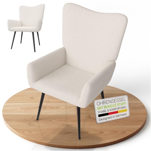 Juskys Ohrensessel Odense ohne Hocker, Relaxsessel mit Bouclé-Stoff, skandinavischer Stil, hoher Rücken & gepolstert, Stahlgestell – Beige Juskys Ohrensessel Odense ohne Hocker, Relaxsessel mit Bouclé-Stoff, skandinavischer Stil, hoher Rücken & gepolstert, Stahlgestell – Beige von Juskys