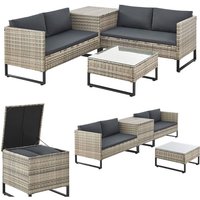 Outdoor Polyrattan Lounge Santorini - Gartenlounge mit Beistelltisch & Auflagenbox - Gartenmöbel Set Rattan Sitzecke wetterfest - Grau-meliert von Juskys