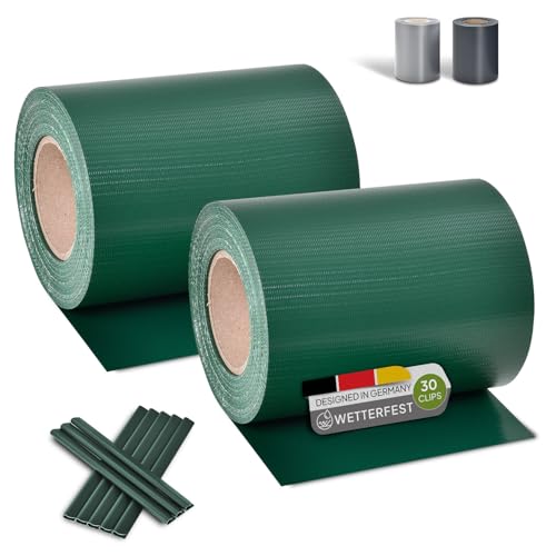 Juskys PVC Sichtschutzstreifen Doppelstabmatten Zaun 2er Set - 2 Rollen á 35m x 19cm - 60 Befestigungsclips - Zaunfolie Sichtschutz Windschutz - grün Juskys PVC Sichtschutzstreifen Doppelstabmatten Zaun 2er Set - 2 Rollen á 35m x 19cm - 60 Befestigungsclips - Zaunfolie Sichtschutz Windschutz - grün von Juskys
