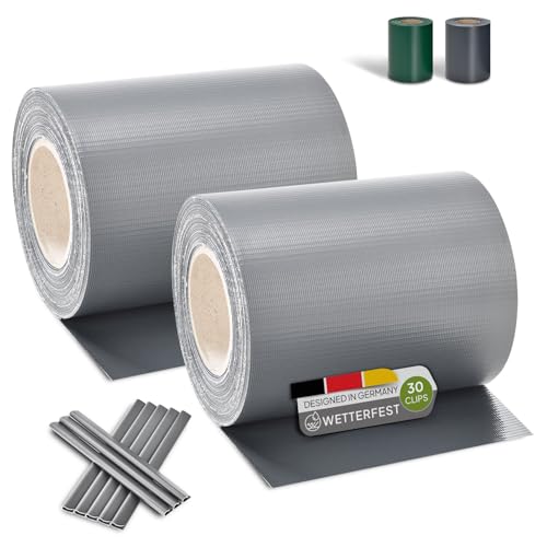 Juskys PVC Sichtschutzstreifen Doppelstabmatten Zaun 2er Set - 2 Rollen á 35m x 19cm - 60 Befestigungsclips - Zaunfolie Sichtschutz Windschutz - hellgrau Juskys PVC Sichtschutzstreifen Doppelstabmatten Zaun 2er Set - 2 Rollen á 35m x 19cm - 60 Befestigungsclips - Zaunfolie Sichtschutz Windschutz - hellgrau von Juskys