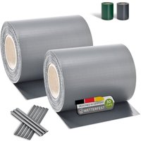 Juskys PVC Sichtschutzstreifen Doppelstabmatten Zaun 2er Set - 2 Rollen á 35m x 19cm - Befestigungsclips - Zaunfolie Sichtschutz Windschutz – hellgrau von Juskys