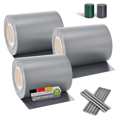 Juskys PVC Sichtschutzstreifen Doppelstabmatten Zaun 3er Set - 3 Rollen á 35m x 19cm - 90 Befestigungsclips - Zaunfolie Sichtschutz Windschutz - hellgrau Juskys PVC Sichtschutzstreifen Doppelstabmatten Zaun 3er Set - 3 Rollen á 35m x 19cm - 90 Befestigungsclips - Zaunfolie Sichtschutz Windschutz - hellgrau von Juskys