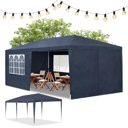 Juskys Partyzelt 3x6 m mit 6 abnehmbaren Seitenwänden & Dach - 18 m² - 12 Erdhaken & 6 Seile - Festzelt für Garten Party Hochzeit Gartenpavillon Gartenzelt Pavillon - Blau von Juskys