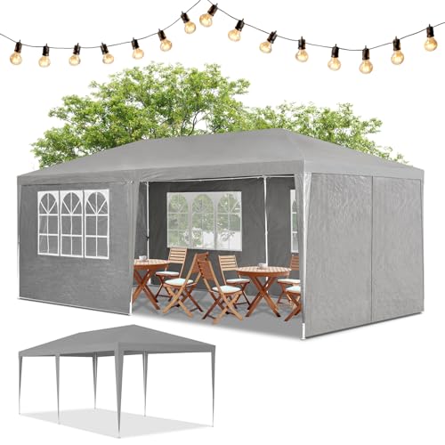 Juskys Partyzelt 3x6 m mit 6 abnehmbaren Seitenwänden & Dach - 18 m² - 12 Erdhaken & 6 Seile - Festzelt für Garten Party Hochzeit Gartenpavillon Gartenzelt Pavillon - Grau von Juskys