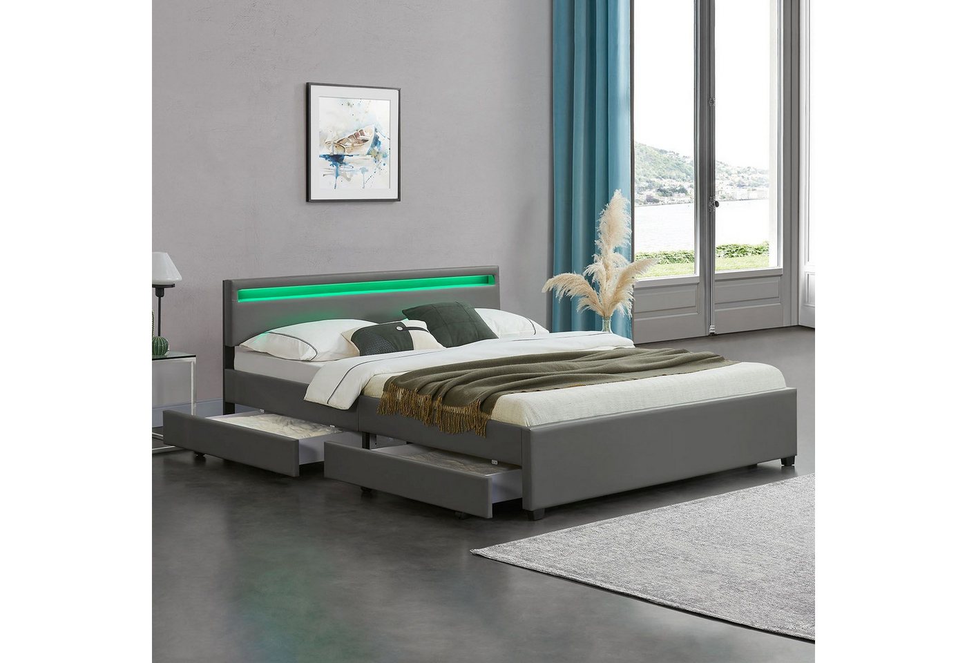 Juskys Polsterbett Lyon mit Matratze, 180x200 cm, ausziehbare Bettkästen, LED-Licht, inkl. Matratze Juskys Polsterbett Lyon mit Matratze, 180x200 cm, ausziehbare Bettkästen, LED-Licht, inkl. Matratze von Juskys