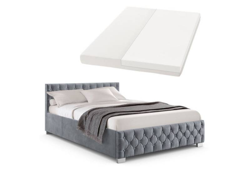 Juskys Polsterbett Nizza, 120x200 cm, LED Licht, Stauraum, Samtbezug, inkl. Matratze von Juskys