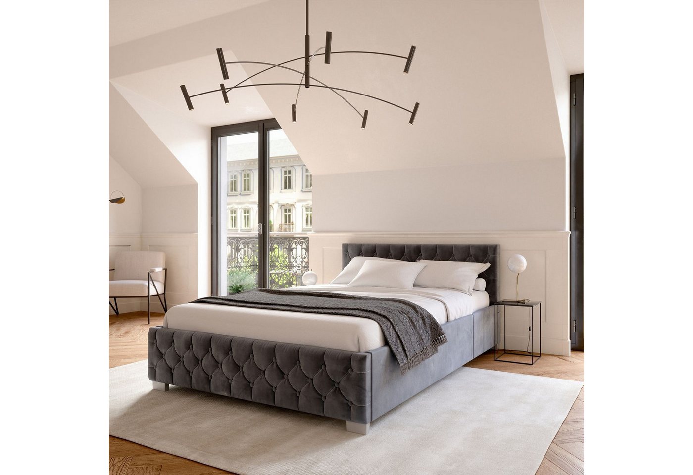 Juskys Polsterbett Nizza, 140x200 cm, LED Licht, Stauraum, Samtbezug, inkl. Matratze Juskys Polsterbett Nizza, 140x200 cm, LED Licht, Stauraum, Samtbezug, inkl. Matratze von Juskys